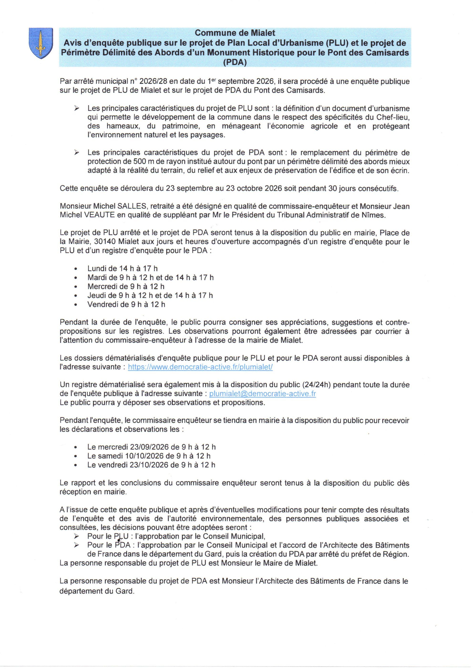 avis d'enquête
