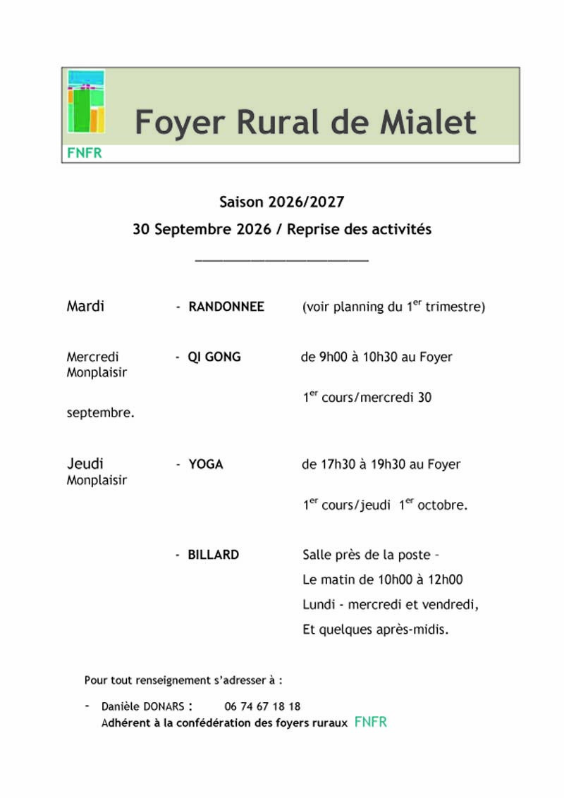 Activités 2026/2027